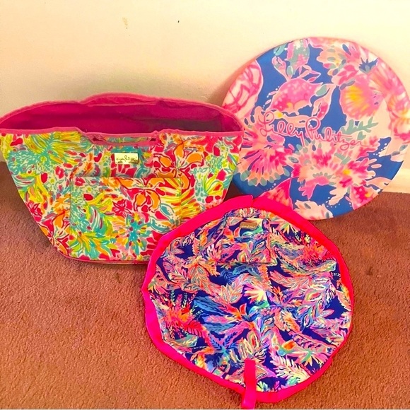 Lilly Pulitzer Beach Pool bundle Beach bag waterproof frisbee and cinch pouch 3p - Picture 1 of 9